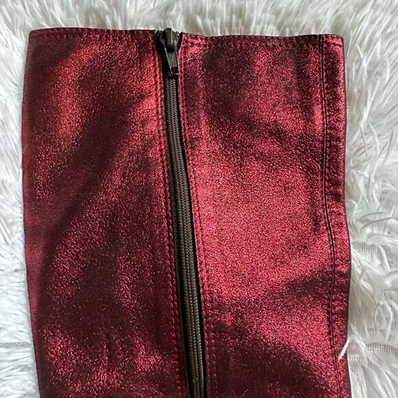 Nanette Lepore Sparkly Knee High Boots Wedge Red Womens Size 9 B FLAWED - Picture 5 of 14